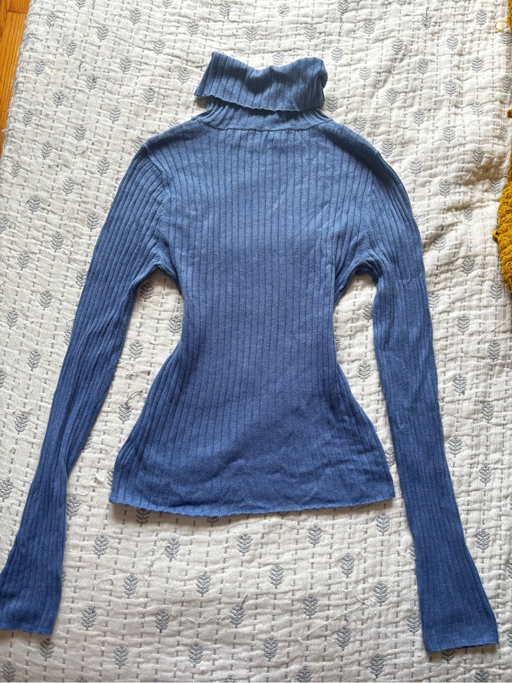 Blue Ribbed Turtleneck Sweater